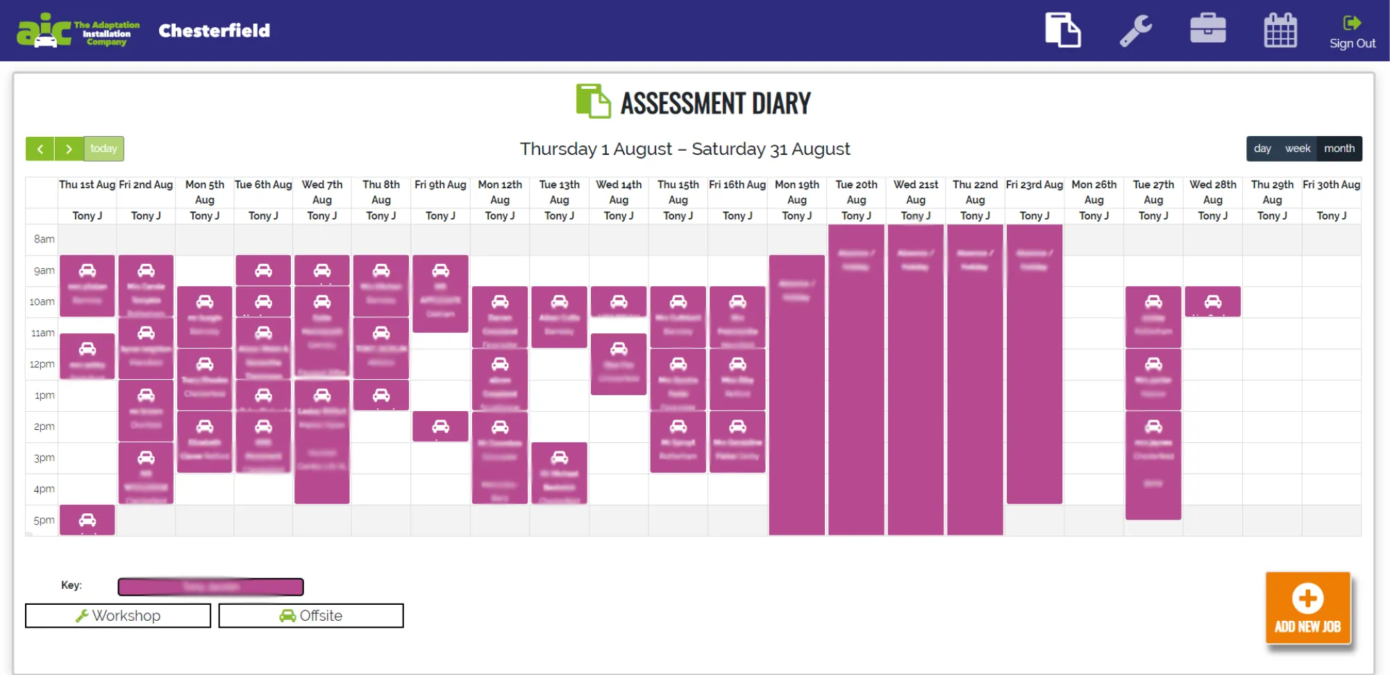 Autochair's Diary Booking Calendar