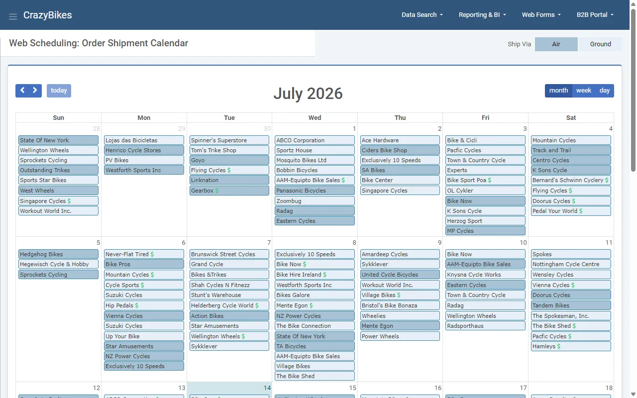Order and delivery scheduling calendar built with m-Power