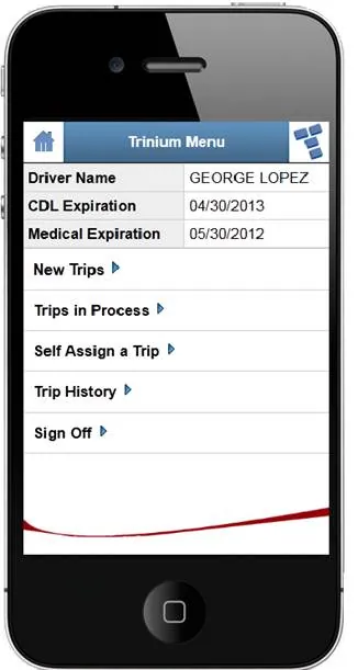 Screenshot of the Trinium-MC2 mobile app