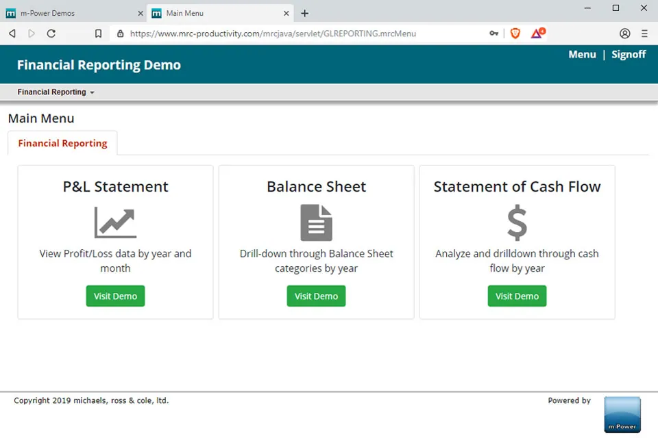 Financial reporting demo