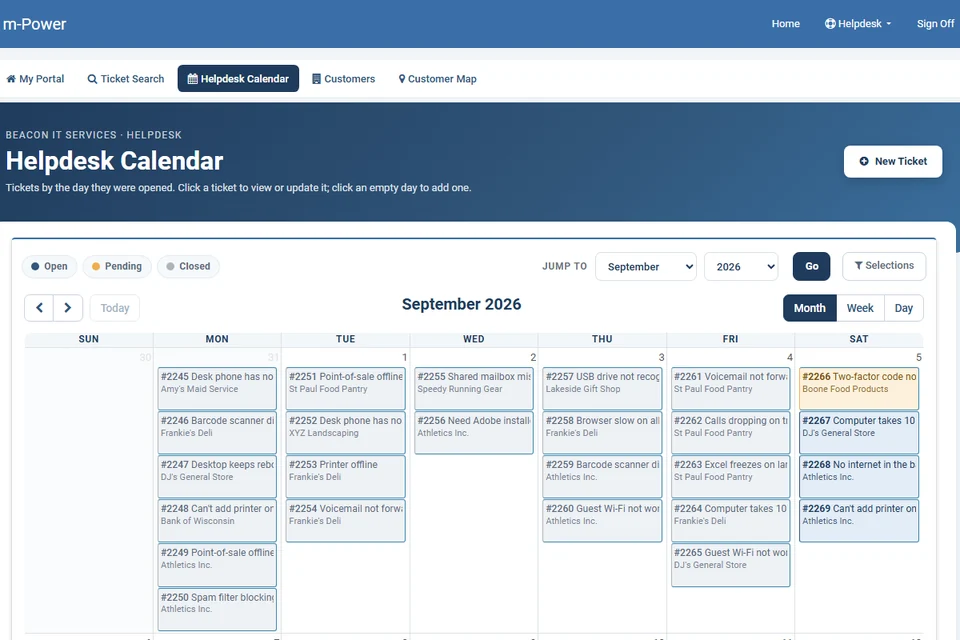 Helpdesk calendar demo