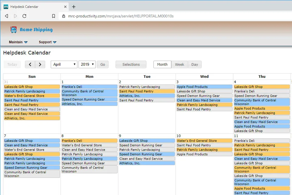 Helpdesk calendar demo