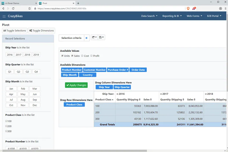 Web pivot table demo